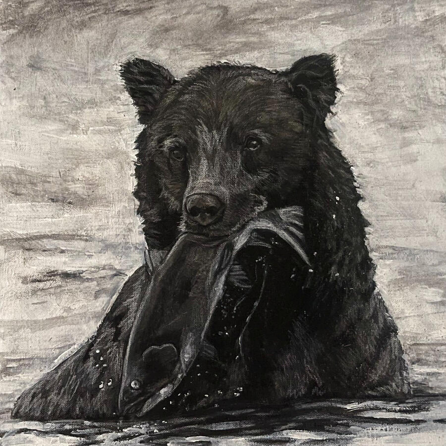 Afternoon Snack. 12x12x1 1/8" charcoal on canvas. Unavailable. 2024