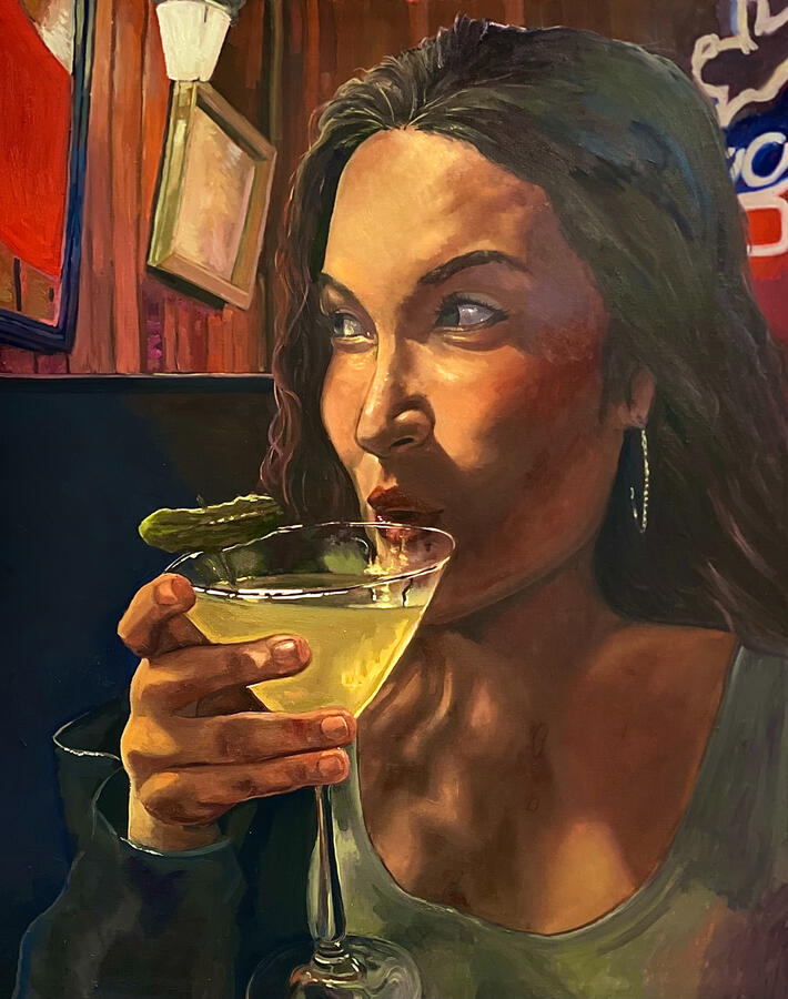 Sarah's Pickle Martini, Oil on Linen. 2025